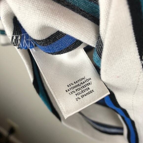 Ann Taylor Black Blue White Green Striped Flounce Sleeve Boat Neck Top Shirt XS - Picture 6 of 6